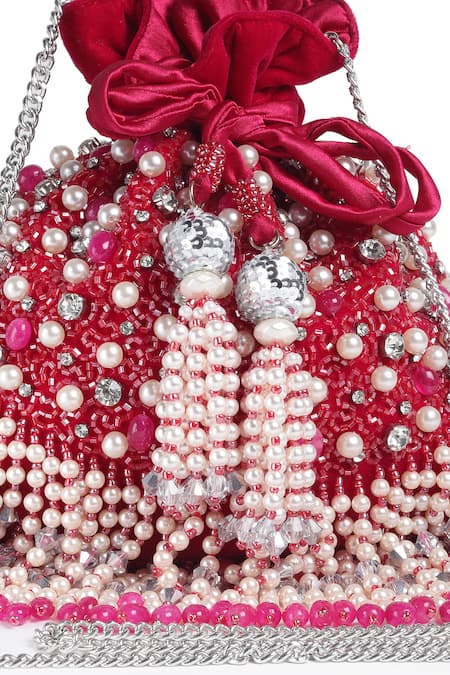 Buy_Bijoux By Priya Chandna_Fuchsia Pearls, Crystals Kiara Embroidered Potli _Online_at_Aza_Fashions