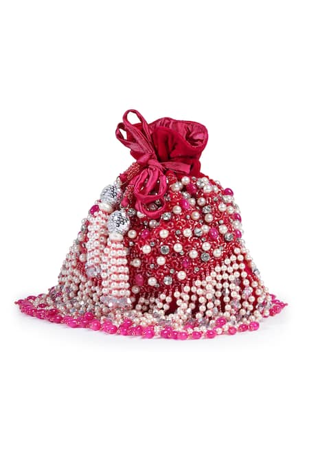 Buy_Bijoux By Priya Chandna_Fuchsia Pearls, Crystals Kiara Embroidered Potli 