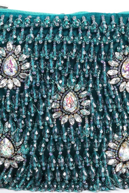 Buy Bijoux By Priya Chandna Green Crystals Button Up Velvet Embellished Potli Online at Aza Fashions Buy_Bijoux By Priya Chandna_Green Crystals Button Up Velvet Embellished Potli _Online_at_Aza_Fashions