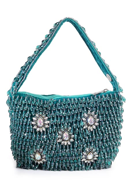 Shop Bijoux By Priya Chandna Green Crystals Button Up Velvet Embellished Potli Online at Aza Fashions Shop_Bijoux By Priya Chandna_Green Crystals Button Up Velvet Embellished Potli _Online_at_Aza_Fashions