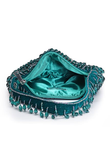 Buy Bijoux By Priya Chandna Green Crystals Button Up Velvet Embellished Potli Buy_Bijoux By Priya Chandna_Green Crystals Button Up Velvet Embellished Potli