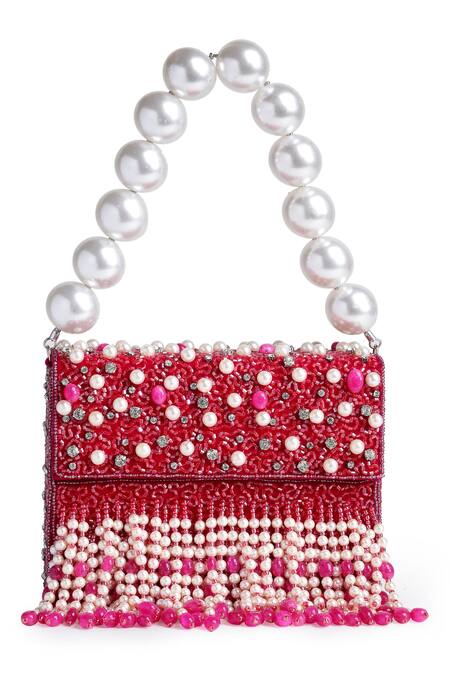 Bijoux By Priya Chandna_Fuchsia Semi-precious Stones Hand Embroidered Box Clutch _Online_at_Aza_Fashions