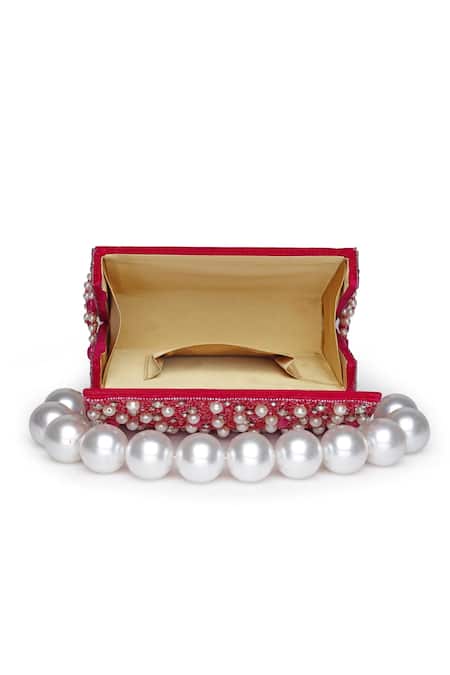 Bijoux By Priya Chandna_Fuchsia Semi-precious Stones Hand Embroidered Box Clutch _at_Aza_Fashions