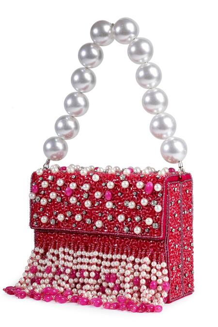 Buy_Bijoux By Priya Chandna_Fuchsia Semi-precious Stones Hand Embroidered Box Clutch 