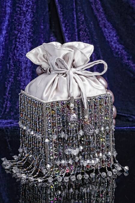 Shop Bijoux By Priya Chandna Grey Crystals Embellished Twist And Turn Box Clutch at Aza Fashions Shop_Bijoux By Priya Chandna_Grey Crystals Embellished Twist And Turn Box Clutch _at_Aza_Fashions