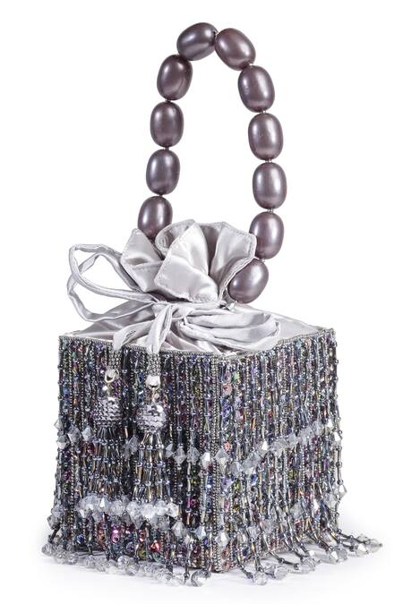 Buy Bijoux By Priya Chandna Grey Crystals Embellished Twist And Turn Box Clutch Buy_Bijoux By Priya Chandna_Grey Crystals Embellished Twist And Turn Box Clutch