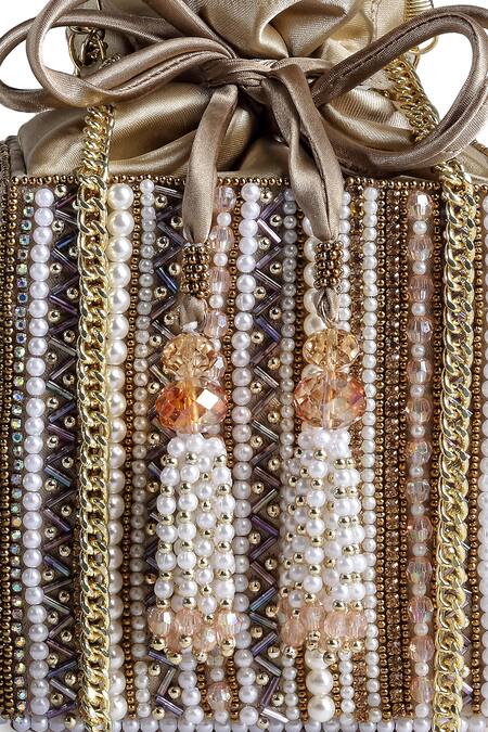 Bijoux By Priya Chandna_Gold Crystals Star Dust Embellished Twist And Turn Box Clutch _Online_at_Aza_Fashions