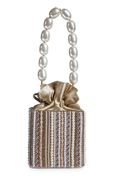 Bijoux By Priya Chandna_Gold Crystals Star Dust Embellished Twist And Turn Box Clutch _at_Aza_Fashions