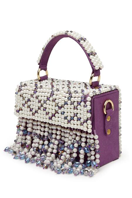Bijoux By Priya Chandna Purple Crystals Hand Embroidered Mini Box Clutch Online at Aza Fashions Bijoux By Priya Chandna_Purple Crystals Hand Embroidered Mini Box Clutch _Online_at_Aza_Fashions