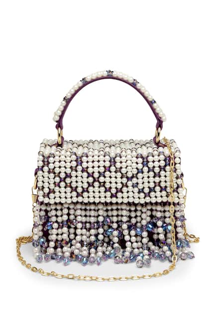 Bijoux By Priya Chandna Purple Crystals Hand Embroidered Mini Box Clutch at Aza Fashions Bijoux By Priya Chandna_Purple Crystals Hand Embroidered Mini Box Clutch _at_Aza_Fashions