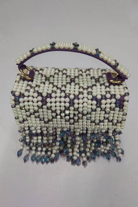 Shop Bijoux By Priya Chandna Purple Crystals Hand Embroidered Mini Box Clutch Shop_Bijoux By Priya Chandna_Purple Crystals Hand Embroidered Mini Box Clutch