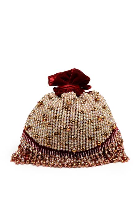 Bijoux By Priya Chandna Wine Crystals Velvet Embroidered Potli Online at Aza Fashions Bijoux By Priya Chandna_Wine Crystals Velvet Embroidered Potli _Online_at_Aza_Fashions