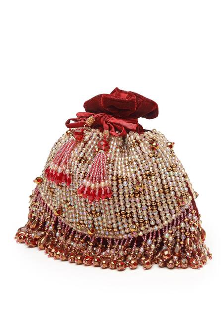 Buy Bijoux By Priya Chandna Wine Crystals Velvet Embroidered Potli Online at Aza Fashions Buy_Bijoux By Priya Chandna_Wine Crystals Velvet Embroidered Potli _Online_at_Aza_Fashions