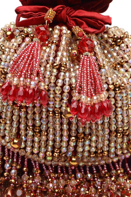 Shop Bijoux By Priya Chandna Wine Crystals Velvet Embroidered Potli Online at Aza Fashions Shop_Bijoux By Priya Chandna_Wine Crystals Velvet Embroidered Potli _Online_at_Aza_Fashions