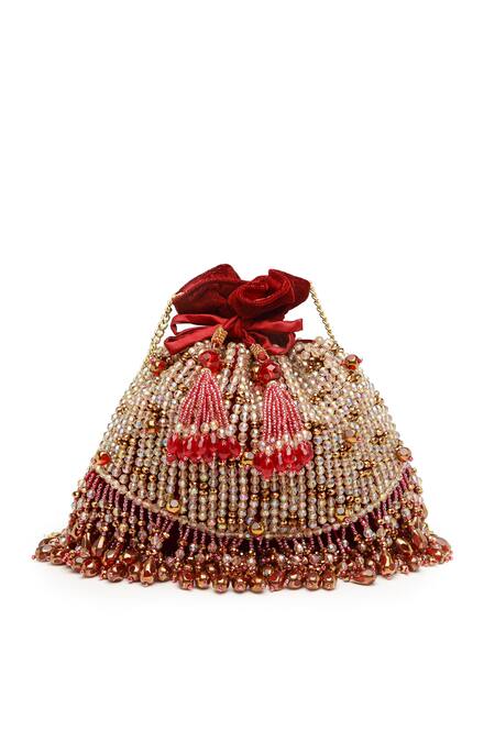 Bijoux By Priya Chandna Wine Crystals Velvet Embroidered Potli at Aza Fashions Bijoux By Priya Chandna_Wine Crystals Velvet Embroidered Potli _at_Aza_Fashions