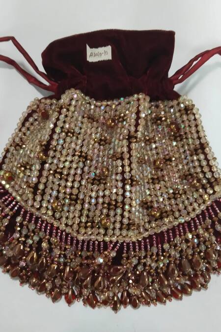 Shop Bijoux By Priya Chandna Wine Crystals Velvet Embroidered Potli Shop_Bijoux By Priya Chandna_Wine Crystals Velvet Embroidered Potli