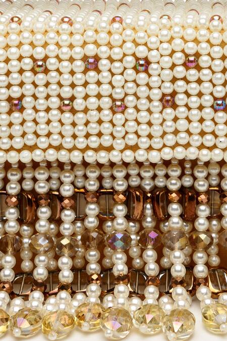 Shop Bijoux By Priya Chandna Yellow Pearls, Crystals Embroidered Mini Box Clutch Online at Aza Fashions Shop_Bijoux By Priya Chandna_Yellow Pearls, Crystals Embroidered Mini Box Clutch _Online_at_Aza_Fashions