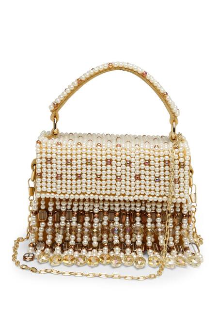 Bijoux By Priya Chandna Yellow Pearls, Crystals Embroidered Mini Box Clutch at Aza Fashions Bijoux By Priya Chandna_Yellow Pearls, Crystals Embroidered Mini Box Clutch _at_Aza_Fashions