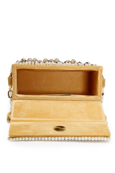Buy Bijoux By Priya Chandna Yellow Pearls, Crystals Embroidered Mini Box Clutch Buy_Bijoux By Priya Chandna_Yellow Pearls, Crystals Embroidered Mini Box Clutch