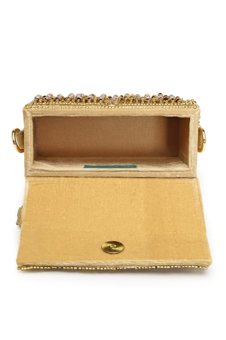 Buy_Bijoux By Priya Chandna_Gold Pearls, Crystals Rush Embroidered Mini Box Clutch 