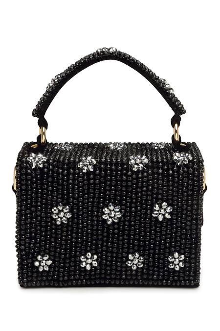 Bijoux By Priya Chandna Black Crystals, Pearls Hand Embroidered Mini Box Clutch Online at Aza Fashions Bijoux By Priya Chandna_Black Crystals, Pearls Hand Embroidered Mini Box Clutch _Online_at_Aza_Fashions