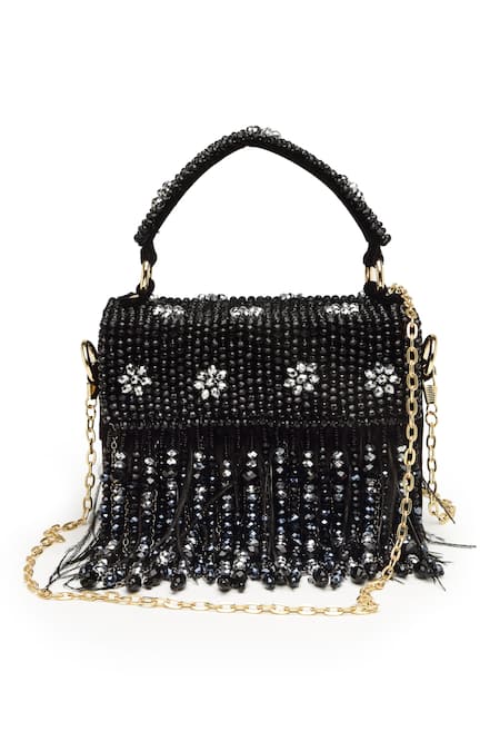 Bijoux By Priya Chandna Black Crystals, Pearls Hand Embroidered Mini Box Clutch at Aza Fashions Bijoux By Priya Chandna_Black Crystals, Pearls Hand Embroidered Mini Box Clutch _at_Aza_Fashions