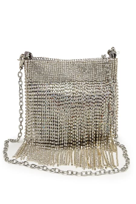 Bijoux By Priya Chandna Silver Crystals, Stones Rainfall Embellished Nano Pouch Bag Online at Aza Fashions Bijoux By Priya Chandna_Silver Crystals, Stones Rainfall Embellished Nano Pouch Bag _Online_at_Aza_Fashions