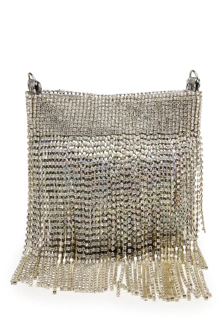 Buy Bijoux By Priya Chandna Silver Crystals, Stones Rainfall Embellished Nano Pouch Bag Online at Aza Fashions Buy_Bijoux By Priya Chandna_Silver Crystals, Stones Rainfall Embellished Nano Pouch Bag _Online_at_Aza_Fashions