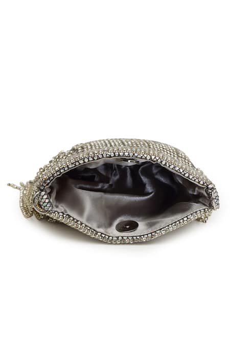 Bijoux By Priya Chandna Silver Crystals, Stones Rainfall Embellished Nano Pouch Bag at Aza Fashions Bijoux By Priya Chandna_Silver Crystals, Stones Rainfall Embellished Nano Pouch Bag _at_Aza_Fashions