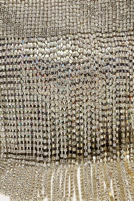 Buy Bijoux By Priya Chandna Silver Crystals, Stones Rainfall Embellished Nano Pouch Bag Buy_Bijoux By Priya Chandna_Silver Crystals, Stones Rainfall Embellished Nano Pouch Bag