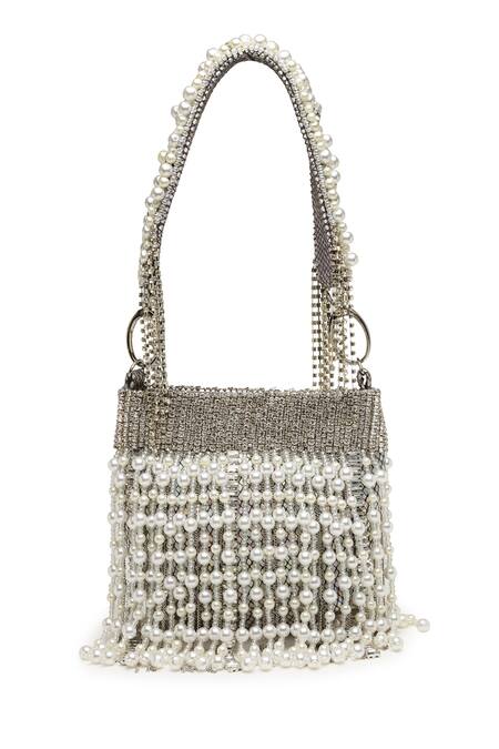 Bijoux By Priya Chandna Grey Crystals, Stones Pearl Waterfall Embellished Nano Pouch Bag Online at Aza Fashions Bijoux By Priya Chandna_Grey Crystals, Stones Pearl Waterfall Embellished Nano Pouch Bag _Online_at_Aza_Fashions