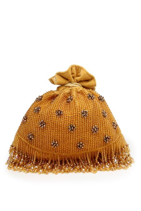 Shop Bijoux By Priya Chandna Gold Crystals, Beads Rush Hand Embroidered Potli Online at Aza Fashions Shop_Bijoux By Priya Chandna_Gold Crystals, Beads Rush Hand Embroidered Potli _Online_at_Aza_Fashions