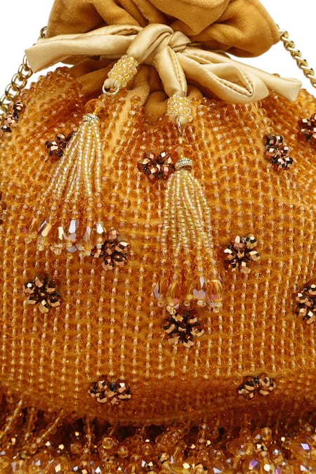 Buy Bijoux By Priya Chandna Gold Crystals, Beads Rush Hand Embroidered Potli Buy_Bijoux By Priya Chandna_Gold Crystals, Beads Rush Hand Embroidered Potli