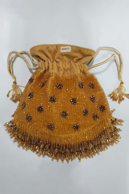 Shop Bijoux By Priya Chandna Gold Crystals, Beads Rush Hand Embroidered Potli Shop_Bijoux By Priya Chandna_Gold Crystals, Beads Rush Hand Embroidered Potli