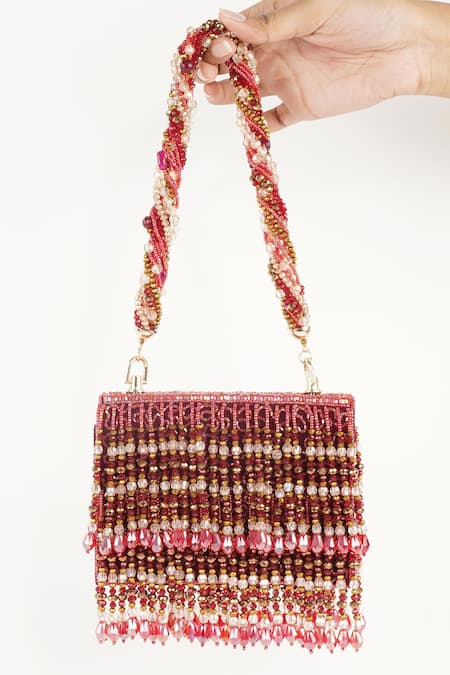 Shop Bijoux By Priya Chandna Red Crystals, Beads Embellished Box Clutch at Aza Fashions Shop_Bijoux By Priya Chandna_Red Crystals, Beads Embellished Box Clutch _at_Aza_Fashions
