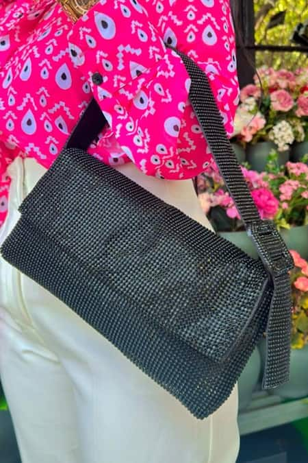 House Of Bling Black Rhinestone Fleur Embellished Bag 