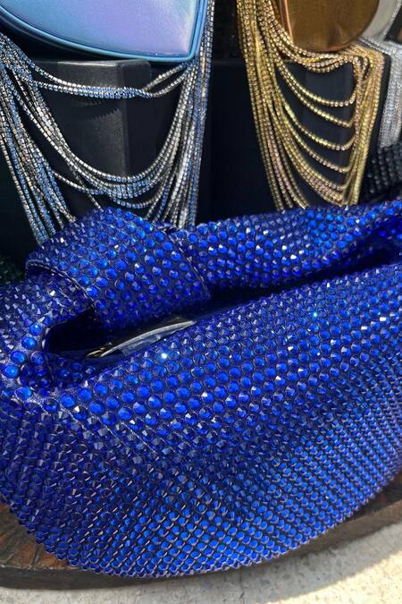 House Of Bling_Blue Rhinestones Ambre Work Bag _Online_at_Aza_Fashions
