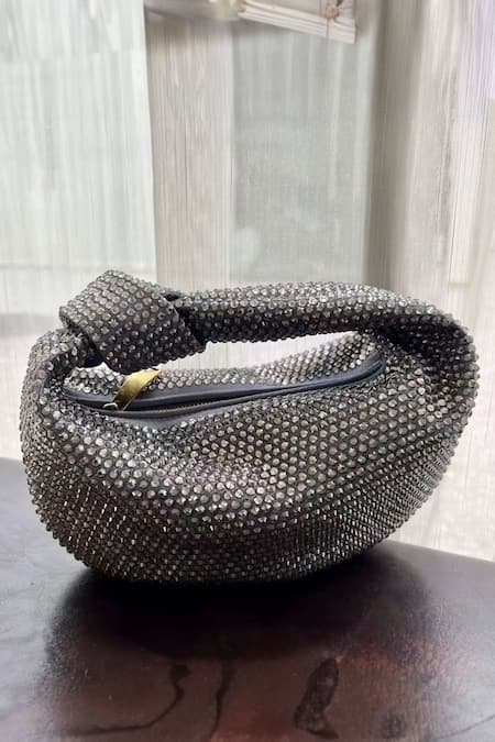 House Of Bling Grey Rhinestone Ambre Studded Bag 