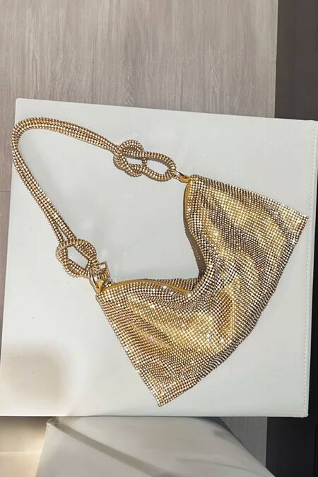 House Of Bling Gold Rhinestone Gia Studded Bag Online at Aza Fashions House Of Bling_Gold Rhinestone Gia Studded Bag_Online_at_Aza_Fashions