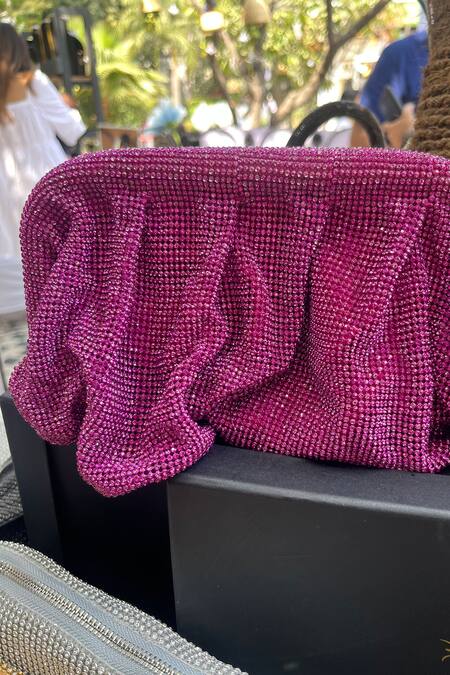 House Of Bling_Pink Rhinestones Waterfall Studded Clutch _Online_at_Aza_Fashions
