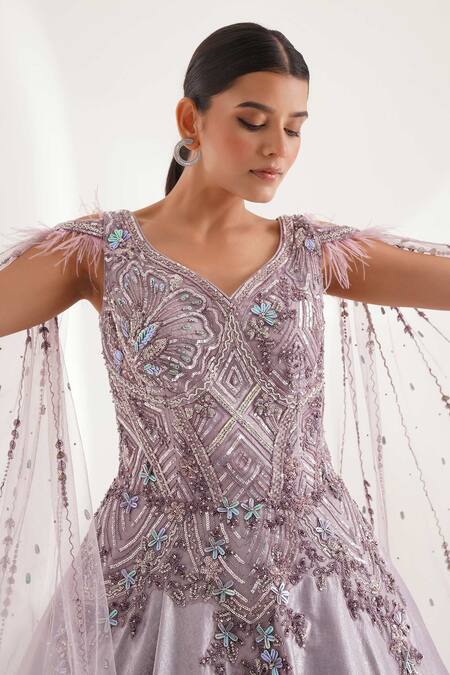 Buy Chaashni By Maansi And Ketan Purple Silk Sequins, Pearls, Cut Work Sweetheart Neck Embroidered Gown Online at Aza Fashions Buy_Chaashni By Maansi And Ketan_Purple Silk Sequins, Pearls, Cut Work Sweetheart Neck Embroidered Gown_Online_at_Aza_Fashions