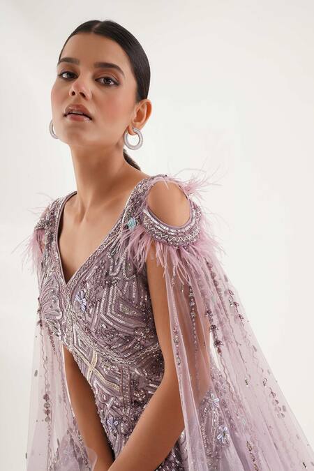 Shop Chaashni By Maansi And Ketan Purple Silk Sequins, Pearls, Cut Work Sweetheart Neck Embroidered Gown Online at Aza Fashions Shop_Chaashni By Maansi And Ketan_Purple Silk Sequins, Pearls, Cut Work Sweetheart Neck Embroidered Gown_Online_at_Aza_Fashions