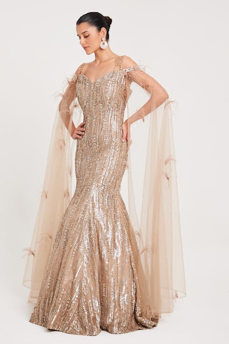 Chaashni By Maansi And Ketan Cutdana Sequin Embroidered Fish Cut Gown 