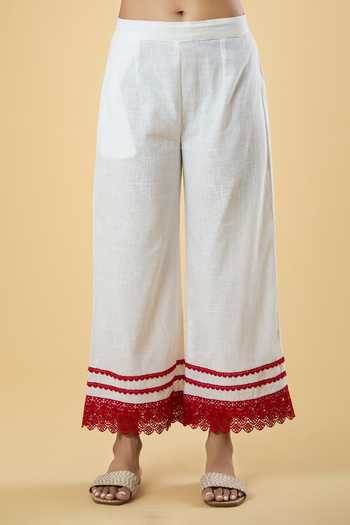 Shop Samyukta Singhania White Cotton Embroidery V-neck Oorja Lace Embellished Kurta Set Online at Aza Fashions Shop_Samyukta Singhania_White Cotton Embroidery V-neck Oorja Lace Embellished Kurta Set _Online_at_Aza_Fashions