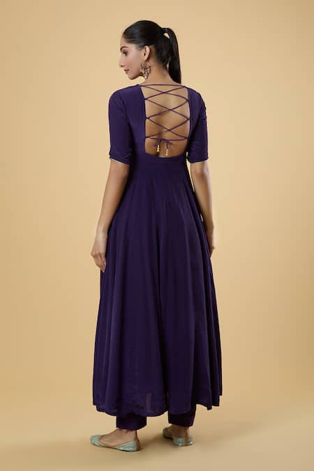 Shop_Naintara Bajaj_Purple Crepe Round Neck Ujjwala Anarkali Set With Hand Painted Dupatta _at_Aza_Fashions