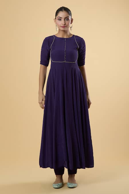 Naintara Bajaj_Purple Crepe Round Neck Ujjwala Anarkali Set With Hand Painted Dupatta _Online_at_Aza_Fashions