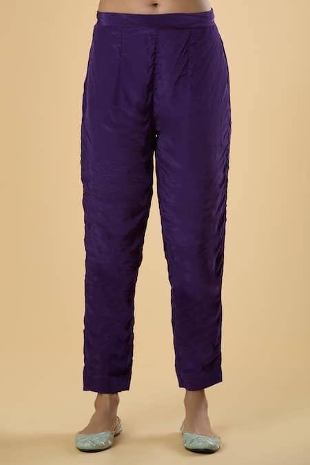 Buy_Naintara Bajaj_Purple Crepe Round Neck Ujjwala Anarkali Set With Hand Painted Dupatta _Online_at_Aza_Fashions