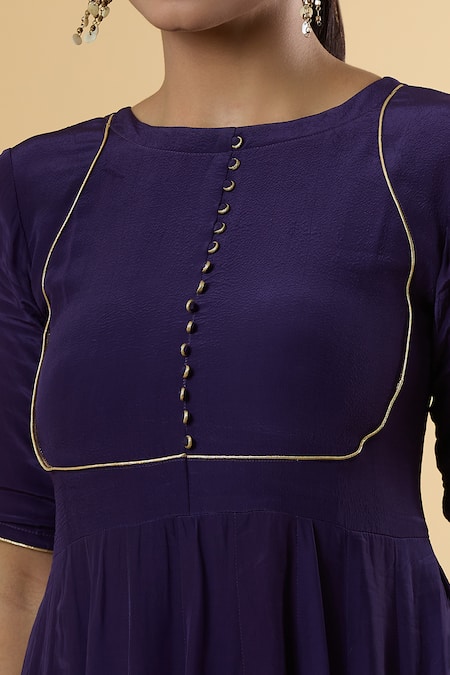 Buy_Naintara Bajaj_Purple Crepe Round Neck Ujjwala Anarkali Set With Hand Painted Dupatta 