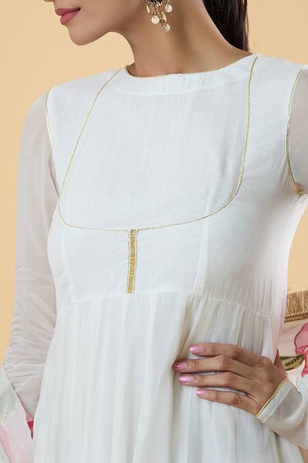 Adara Khan_White Organza Embroidery, Embellished Anarkali Set With Hand Painted Dupatta _at_Aza_Fashions