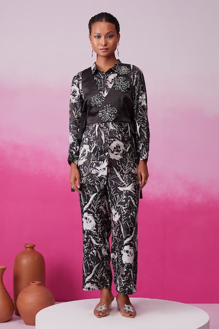 Urbankali Midnight Vest With Floral Print Pant Set 